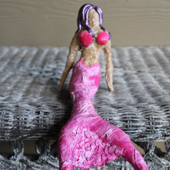 Shelf Sitter handmade clay/Paper Mache pink Mermaid OOAK - Picture 2 of 9